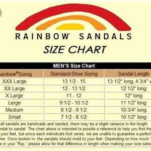 men's rainbow sandals size chart